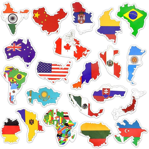 Vinyl National Flag Map Stickers, 50 Pcs Country Flag Decals for Laptop, Car, Suitcase, Water Bottle
