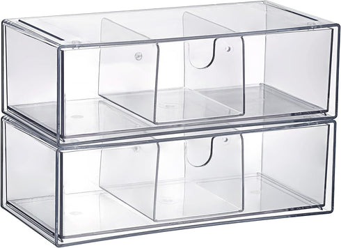2 Pack 9V, 2-Drawer Common BTSKY Clear Acrylic Battery Storage Organizer for AA, AAA, C, D Batteries, Storage Box