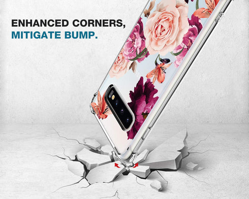 KIOMY Clear Case for Samsung Galaxy S10+ / S10 Plus, Shockproof Bumper Protective Phone Cover with Red Flower Design