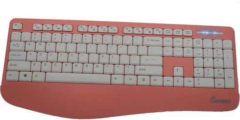 Impecca Pink Wireless Keyboard and Mouse Combo - Full-Sized Ergonomic Keyboard with Palm Rest, Spill Resistant