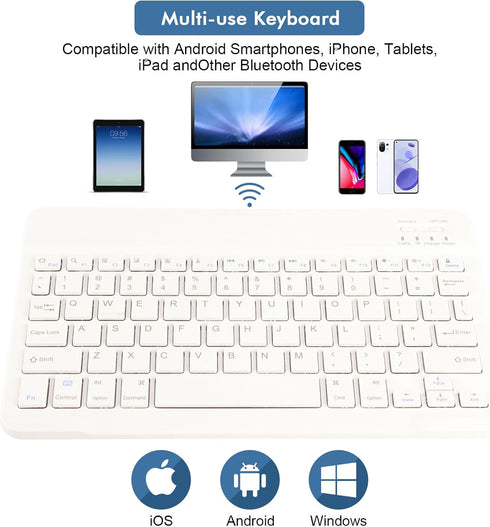 HD 10 Tablet Case, Universal Tablet Keyboard Case, Slim Folding PU Leather Stand Cover with Bluetooth Keyboard for Most