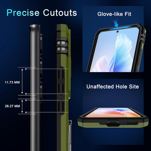 DEERLAMN Galaxy S24+ Plus Case, Olive Green, Military Grade Shockproof, Slide Camera Cover & Screen Protector,