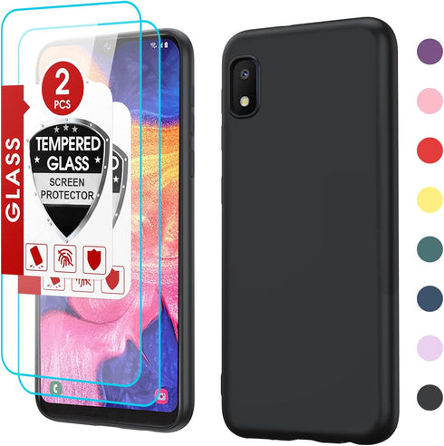 LeYi Samsung Galaxy A10e Phone Case with 2 Pack Tempered Glass Screen Protector, Liquid Silicone Slim Gel Rubber Cover