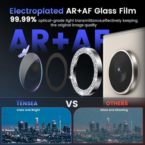 Tensea (3+2PCS) for Samsung Galaxy S24 Ultra 5G Camera Lens Protector, 9H Tempered Glass Cover, Metal Individual Ring,