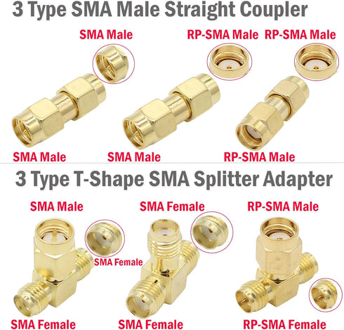 SMA Adapter Kit, 18pcs Gold Plated, Compatible with FPV Antennas, Ham Radio, WiFi Router, etc.