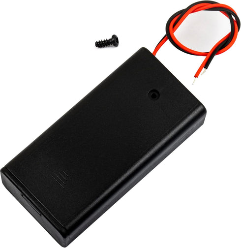 whiteeeen 2pcs AA Battery Box Case with Switch Cover, Black Plastic Cell Holder with Spring Clip and Wire Leads (2X