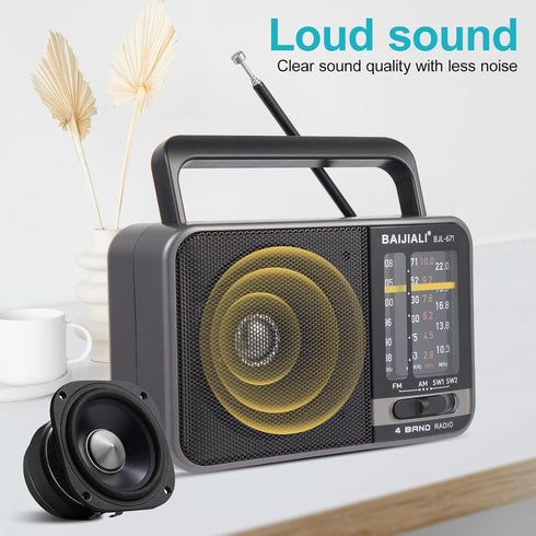 Portable Radio AM FM, Transistor Radio with Loud Speaker, Battery Powered or DC USB, Suitable for Indoor and Outdoor Use