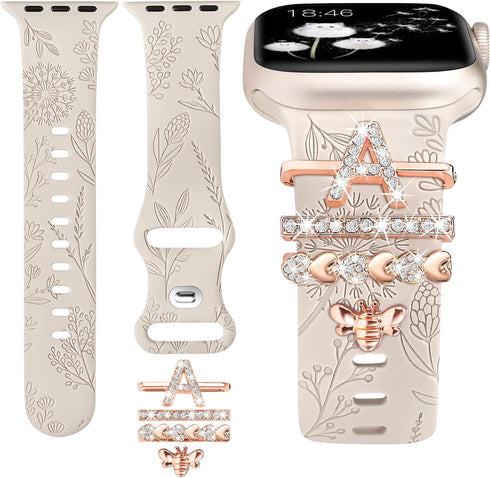 Minyee Compatible Apple Watch Band with Charms Women 41mm 40mm 38mm 42mm 44mm 45mm 49mm Silicone Strap