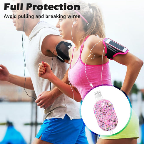 Luxury Cable Protector for iPhone Charger, Clear Wave Edge Glitter Design, USB Case Wire Saver for iPhone XR 8 11 12 13