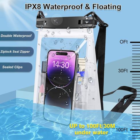 Large Waterproof Phone Pouch Floating, Case for iPhone 15 14 Pro Max 13 12 Plus 11 XS XR X Samsung up to 8.5'', IPX8