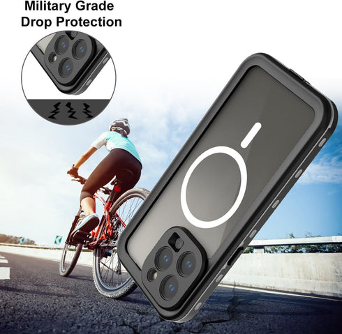ShellBox Waterproof Case for iPhone 15 Pro Max, Built-in Screen Protector, Shockproof Heavy Duty Cover, 6.7 inch (Black)