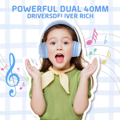 Kids Bluetooth Headphones, Wireless Over-Ear Headphones with 85dB Volume Limiter, 30H Playtime, Adjustable Headband