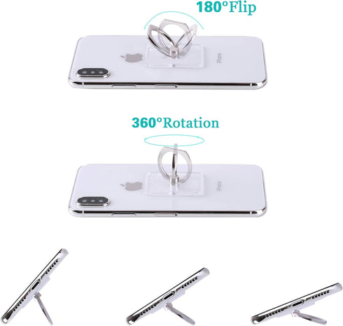Cell Phone Ring Holder Stand Transparent Finger Grip Loop 360 Degree Rotation (2 Silver 2 Black)