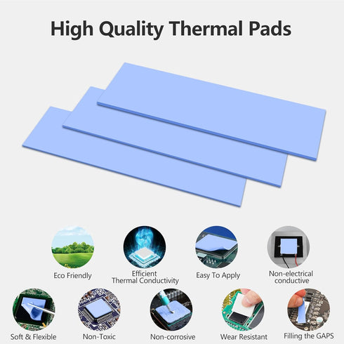 UCEC 30PCS Silicone Thermal Pads, Reusable GPU Thermal Pads for Heat Conduction, 0.5/1.5/1mm, Blue