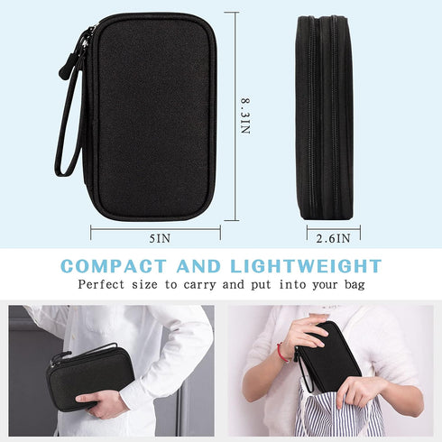 FYY Electronic Organizer, Travel Cable Organizer Bag Pouch Electronic Accessories Carry Case Portable Waterproof Double Layers Storage Bag for Cable, Cord, Charger, Phone, Earphone, Large Size, Black