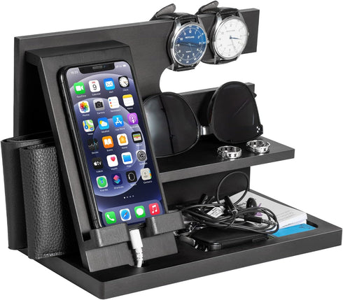 AliveByte Wood Phone Docking Station - Gifts for Men Desk or Nightstand Organizer