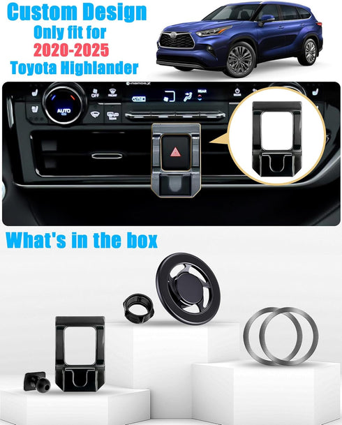 Mengfly 2020-2025, Car Phone Holder, Air Vent Navigation Mount, for Toyota Highlander/Hybird Mag-safe Magnetic Custom