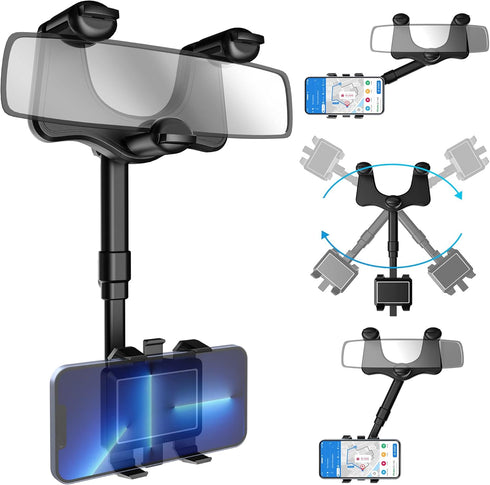 SXhyf Rear View Mirror Phone Holder, 2023 Rotatable and Retractable Universal Mount for iPhone 11 12 13 14 Pro Max