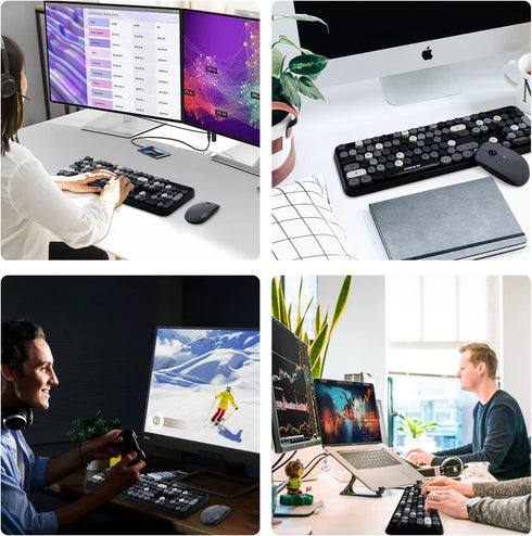 FOPETT Wireless Keyboard and Mouse Combo - 104 Keys Full-Sized 2.4 GHz Round Keycap Colorful Keyboards, USB Receiver