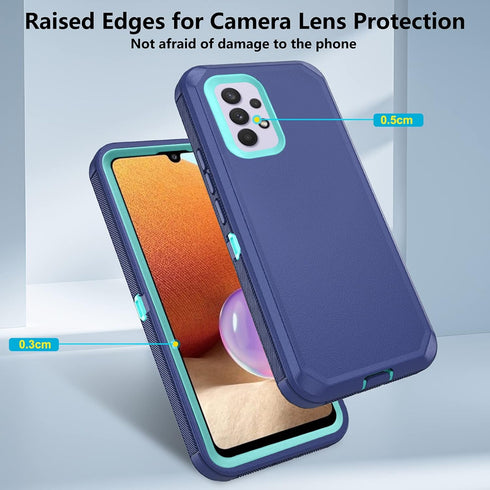 Asuwish Phone Case for Samsung Galaxy A32 4G, Blue Hybrid Rugged Cover with Tempered Glass Screen Protector