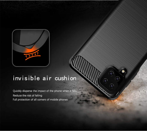 Samsung Galaxy A12 Case with HD Screen Protector, Soft TPU Slim Non-Slip Protective Cover (Black Brushed TPU)