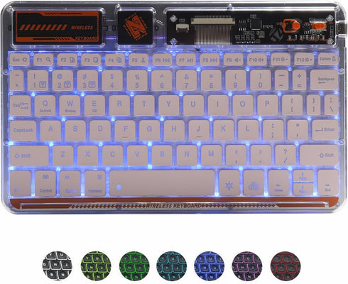 Slim Portable Wireless Bluetooth Keyboard, 10 Inch, 7 Colors Backlit, Rechargeable for Android Tablet, Smartphone,