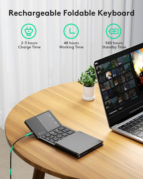 Samsers Multi-Device Foldable Bluetooth Keyboard with Touchpad, Rechargeable Wireless Keyboard for Android Windows iOS