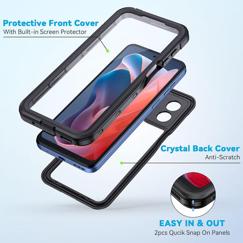 Lanhiem Moto G Play 5G 2024 Case, IP68 Waterproof Dustproof with Built-in Screen Protector, Black