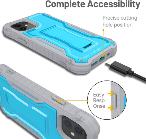 FITO iPhone 11 Case - Dual Layer Shockproof Heavy Duty with Screen Protector, Built-in Kickstand for iPhone 11/XR (Blue)