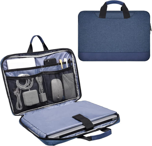 15.6 Inch Waterproof Laptop Sleeve Bag, Briefcase with Organizer for Acer, Lenovo, HP, MSI, ASUS, Dell - Navy Blue