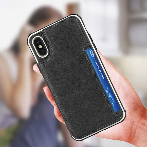 Cavor for iPhone X Wallet Case, Card Holder for Women Men, Shockproof Leather Case with Credit Card Holders, Black