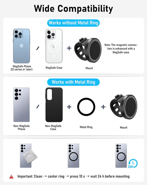 NINEFATICS 17x N52 1217 Stroller Phone Holder, Compatible with MagSafe, Magnetic Handlebar Mount, Strong Magnets, Fits