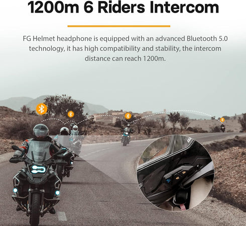 FreedConn FG Motorcycle Bluetooth Headset, 2-6 Riders Motorbike Communication System, IP65 Waterproof, Universal Pairing