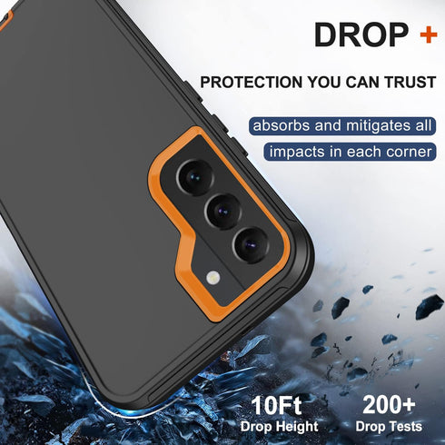 Samsung Galaxy S22 Heavy Duty Case with Belt Clip Holster, Rugged Shockproof Cover & 2X Screen Protectors (Orange)