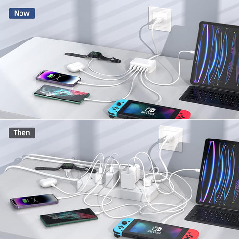USB C Charger Block, 100W GaN 6 Port PD USB C and QC USB A Wall Charger Adapter, Super Fast Charging Station Hub for