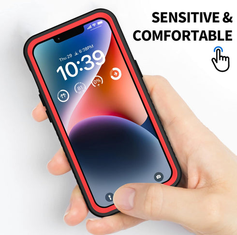 BEASTEK iPhone 14 Plus Waterproof Case, Red FSN Series, Underwater Shockproof Dustproof with Built-in Screen Protector