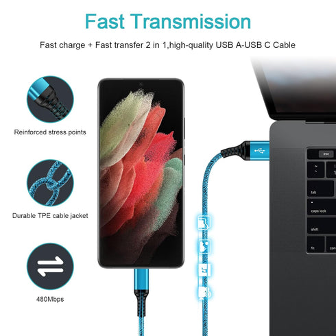 USB C Cable 3FT 2Pack for Google Pixel 8a, 8 Pro, iPhone 15 Pro Max, Samsung S24 Ultra, Fast Charger Cord.