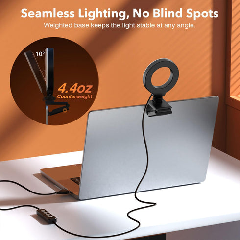 Ring Light for Laptop/Computer, 4'' Small Video Conference Lighting with Tripod, 3 Light Modes & 10 Brightness