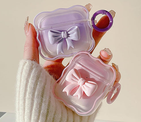 Cute AirPods 2/1 Generation Clear Case, Girly 3D Bow Design, Soft TPU Protective Cover with Cleaner Kit
