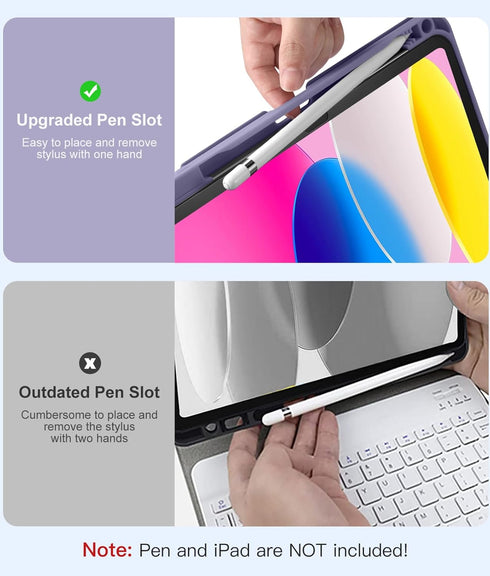 Hamile for iPad 10th Generation Case with Wireless Keyboard, 7 Colors Backlit Detachable Folio Cover - Lavender