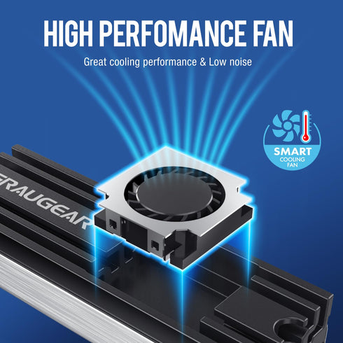 GRAUGEAR M.2 2280 SSD Heatsink with 20mm Cooling Fan, Copper Heat Pipe, Aluminum Plate-Fin Design, Thermal Pads Included