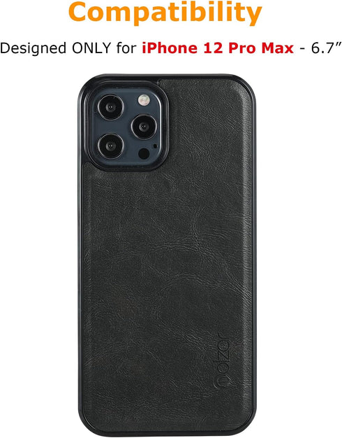 molzar GripBig Series Case for iPhone 12 Pro Max, Built-in Metal Plate for Magnetic Mount, Black/Black