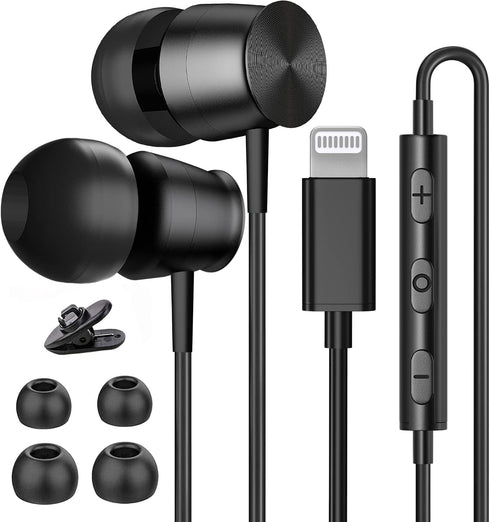 Lightning Headphones for iPhone 13 14 12 Pro Max, MFi Certified Earbuds with Mic, Noise Isolation Stereo Bass - Wired