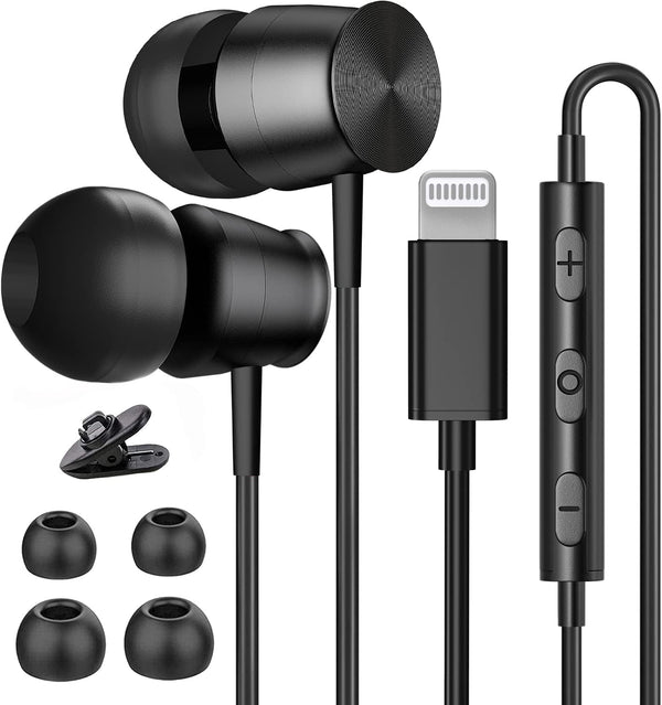 Lightning Headphones for iPhone 13 14 12 Pro Max, MFi Certified Earbuds with Mic, Noise Isolation Stereo Bass - Wired