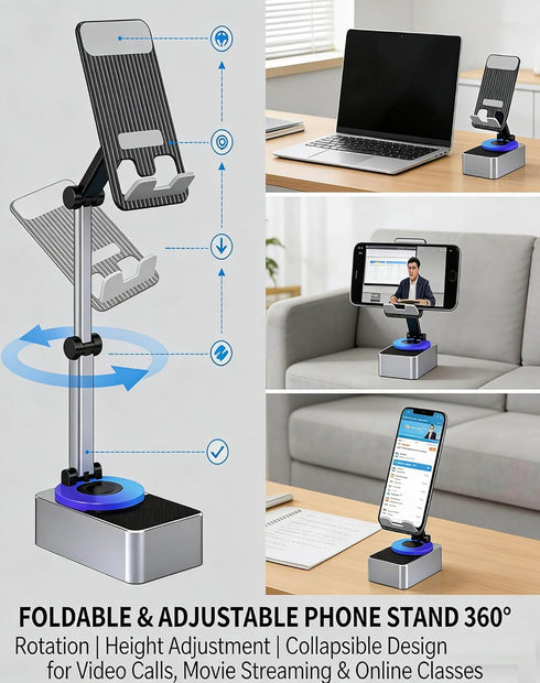 SDYIUXB 3-in-1 360 Bluetooth Audio Power Bank Bracket, Phone Stand with Wireless Bluetooth Speaker, Rotating Foldable