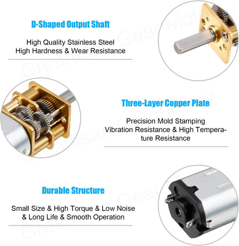 3V 750RPM N20 DC High Torque Speed Reduction Motor with Metal Gearbox Motor for DIY RC Toys