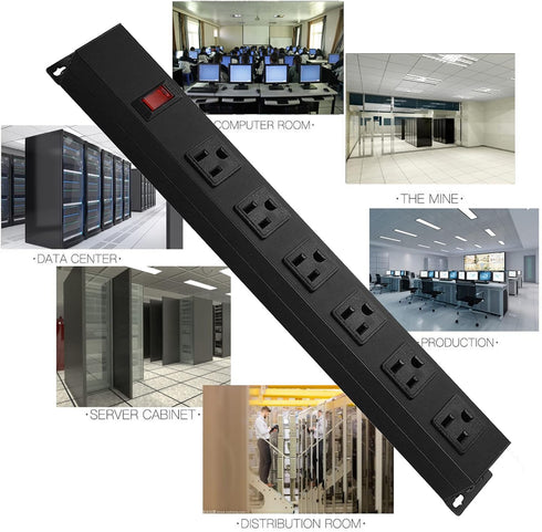Metal Wall Mount Power Strip, 6 AC Outlets, Aluminum Alloy Socket with Switch, 3 FT Power Cord, Black