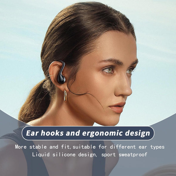 Wireless Earbuds, Open-Ear Bluetooth 5.3 Noise Cancelling Headphones with Ear Hooks, 60H Playtime for Running