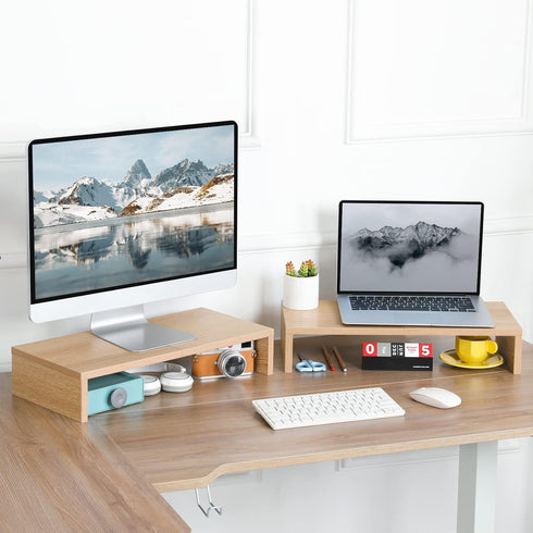 TEAMIX 2 Pack Monitor Stand Riser, 20 inch Wood Monitor Stand for TV/Screen/PC/Printer/Laptop, Desktop Organizer