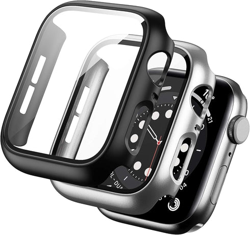 BHARVEST 2 Pack Hard PC Case for Apple Watch SE 2022/Series 6/5/4/SE 44mm with Tempered Glass Protector